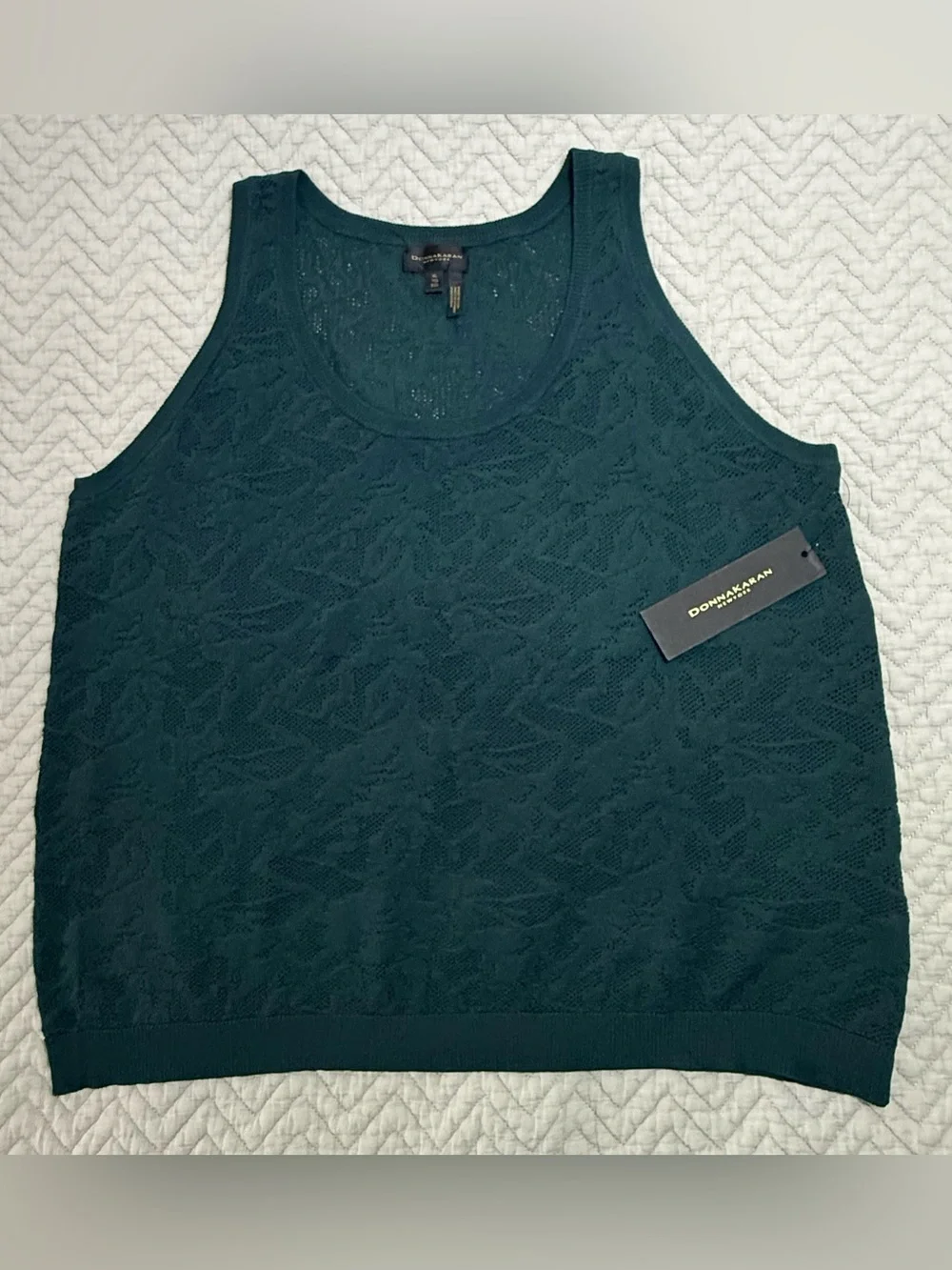 Donna Karan Two Piece Tank top and Cardigan Sweater in Teal Lace-Pattern
